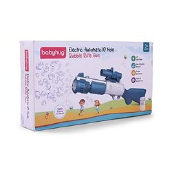 Babyhug Automatic Bubble Rifle Gun for Kids| LED Lights| 10 Hole Battery Operated Bubble Machine Toy & 100ml Bubble Solution| 3000+ Bubbles per Min|Bubble Blaster for Boys & Girls BIS Certified - Blue