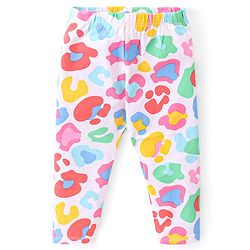 Babyhug Cotton Lycra Knit Full Length Leggings with Solid  Polka Dots & Floral Print Pack of 3 - Blue Pink & White