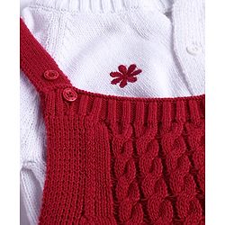 Babyhug Sweater Knit Winter Wear Solid Dungaree & Full Sleeves Inner Tee - Dark Red & White