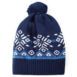Babyhug Cotton Knit Full Sleeves Winter Wear Romper with Cap Floral Intarsia Design  - Navy Blue