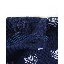 Babyhug Cotton Knit Full Sleeves Winter Wear Romper with Cap Floral Intarsia Design  - Navy Blue