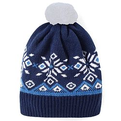 Babyhug Cotton Knit Full Sleeves Winter Wear Romper with Cap Floral Intarsia Design  - Navy Blue