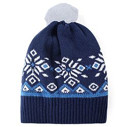 Babyhug Cotton Knit Full Sleeves Winter Wear Romper with Cap Floral Intarsia Design  - Navy Blue