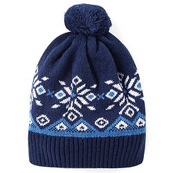 Babyhug Cotton Knit Full Sleeves Winter Wear Romper with Cap Floral Intarsia Design  - Navy Blue