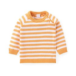 Babyhug Sweater Knit Winter Wear Dungaree & Full Raglan Sleeves Striped Inner Tee - Light Orange