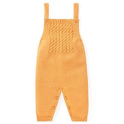 Babyhug Sweater Knit Winter Wear Dungaree & Full Raglan Sleeves Striped Inner Tee - Light Orange