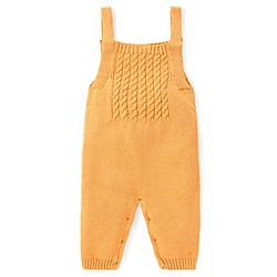 Babyhug Sweater Knit Winter Wear Dungaree & Full Raglan Sleeves Striped Inner Tee - Light Orange