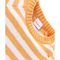Babyhug Sweater Knit Winter Wear Dungaree & Full Raglan Sleeves Striped Inner Tee - Light Orange