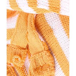 Babyhug Sweater Knit Winter Wear Dungaree & Full Raglan Sleeves Striped Inner Tee - Light Orange