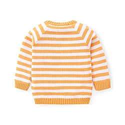 Babyhug Sweater Knit Winter Wear Dungaree & Full Raglan Sleeves Striped Inner Tee - Light Orange