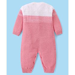 Babyhug Cotton Knit Full Sleeves Winter Romper with Cable Knit Design - Pink
