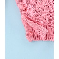 Babyhug Cotton Knit Full Sleeves Winter Romper with Cable Knit Design - Pink