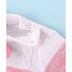 Babyhug Cotton Knit Full Sleeves Winter Romper with Cable Knit Design - Pink