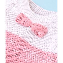 Babyhug Cotton Knit Full Sleeves Winter Romper with Cable Knit Design - Pink