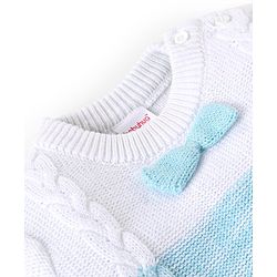 Babyhug Cotton Knit Full Sleeves Winter Wear Romper With Cable Knit Design Bow Applique - Sky Blue
