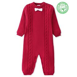Babyhug Sweater Knitted Full Sleeves Winter Wear Romper With Cable Knit Design & Bow - Red