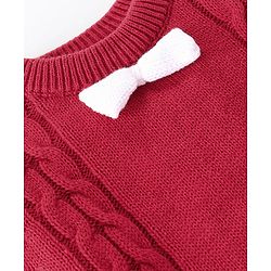 Babyhug Sweater Knitted Full Sleeves Winter Wear Romper With Cable Knit Design & Bow - Red