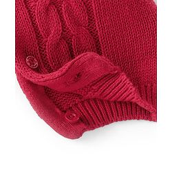 Babyhug Sweater Knitted Full Sleeves Winter Wear Romper With Cable Knit Design & Bow - Red
