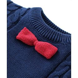 Babyhug Sweater Knitted Full Sleeves Winter Wear Romper With Cable Knit Design & Bow - Navy Blue