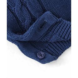 Babyhug Sweater Knitted Full Sleeves Winter Wear Romper With Cable Knit Design & Bow - Navy Blue