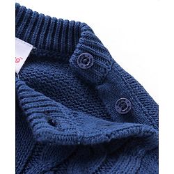 Babyhug Sweater Knitted Full Sleeves Winter Wear Romper With Cable Knit Design & Bow - Navy Blue