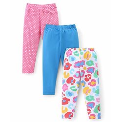 Babyhug Cotton Lycra Knit Stretchable Leggings with Polka Dots Print Pack of 3 - Multicolour
