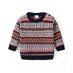 Babyhug Knitted Full Sleeves Pullover Sweater Set with Aztec Design - Multicolour