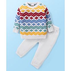 Babyhug Knitted Full Sleeves Floral Printed Sweater Set - Multicolour