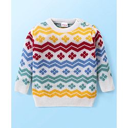 Babyhug Knitted Full Sleeves Floral Printed Sweater Set - Multicolour