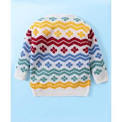 Babyhug Knitted Full Sleeves Floral Printed Sweater Set - Multicolour