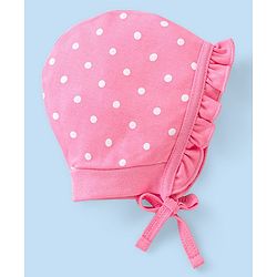 Babyhug 100% Cotton Bonnet Cap with Knot Polka Dot & Floral Print Pack of 2 - Pink
