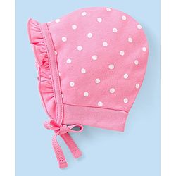 Babyhug 100% Cotton Bonnet Cap with Knot Polka Dot & Floral Print Pack of 2 - Pink