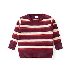 Babyhug Knitted Full Sleeves Sweater Set with Stripes - Maroon