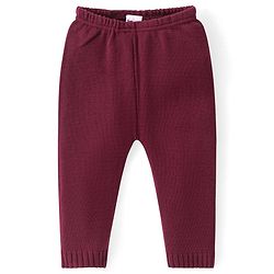 Babyhug Knitted Full Sleeves Sweater Set with Stripes - Maroon