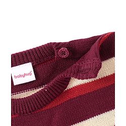 Babyhug Knitted Full Sleeves Sweater Set with Stripes - Maroon