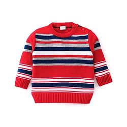 Babyhug Knit Full Sleeves Sweater Set With Stripes - Red