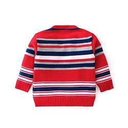 Babyhug Knit Full Sleeves Sweater Set With Stripes - Red
