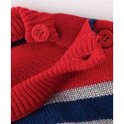 Babyhug Knit Full Sleeves Sweater Set With Stripes - Red
