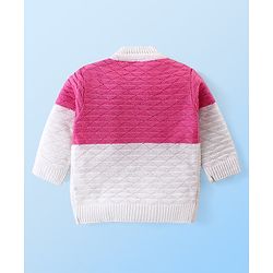 Babyhug Knit Full Sleeves Colour Blocked Sweater Set with Cap & Socks - White & Pink