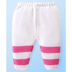 Babyhug Knit Full Sleeves Colour Blocked Sweater Set with Cap & Socks - White & Pink