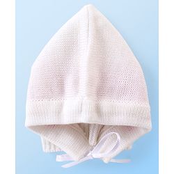 Babyhug Knit Full Sleeves Colour Blocked Sweater Set with Cap & Socks - White & Pink