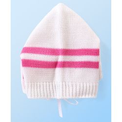 Babyhug Knit Full Sleeves Colour Blocked Sweater Set with Cap & Socks - White & Pink