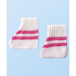 Babyhug Knit Full Sleeves Colour Blocked Sweater Set with Cap & Socks - White & Pink