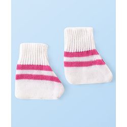 Babyhug Knit Full Sleeves Colour Blocked Sweater Set with Cap & Socks - White & Pink