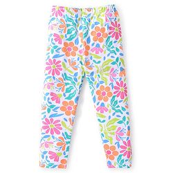 Babyhug Cotton Lycra Knit Full Length Leggings with Floral Polka Dots & Text Print Pack of 3 - Pink & Blue