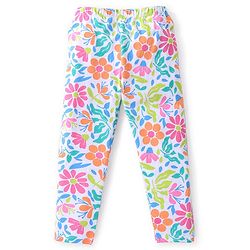 Babyhug Cotton Lycra Knit Full Length Leggings with Floral Polka Dots & Text Print Pack of 3 - Pink & Blue