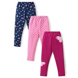 Babyhug Cotton Lycra Knit Full Length Stretchable Leggings with Polka Dots & Floral Print Pack of 3 - Multicolour