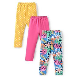 Babyhug Cotton Lycra Knit Full Length Leggings Tropical & Polka Dots Print Pack of 3 - Multicolour