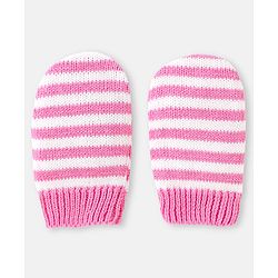 Babyhug 100% Organic Woollen Cap & Mittens With Pom Pom Applique & Heart Design Pink - Diameter 11 cm
