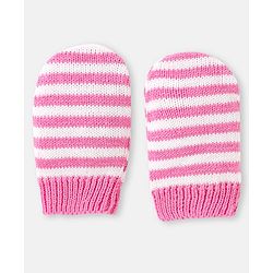 Babyhug 100% Organic Woollen Cap & Mittens With Pom Pom Applique & Heart Design Pink - Diameter 11 cm